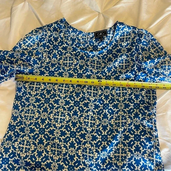 Co Til Co Women’s Printed Blue White Flowy Top Shirt 3/4 length sleeve - Picture 7 of 9